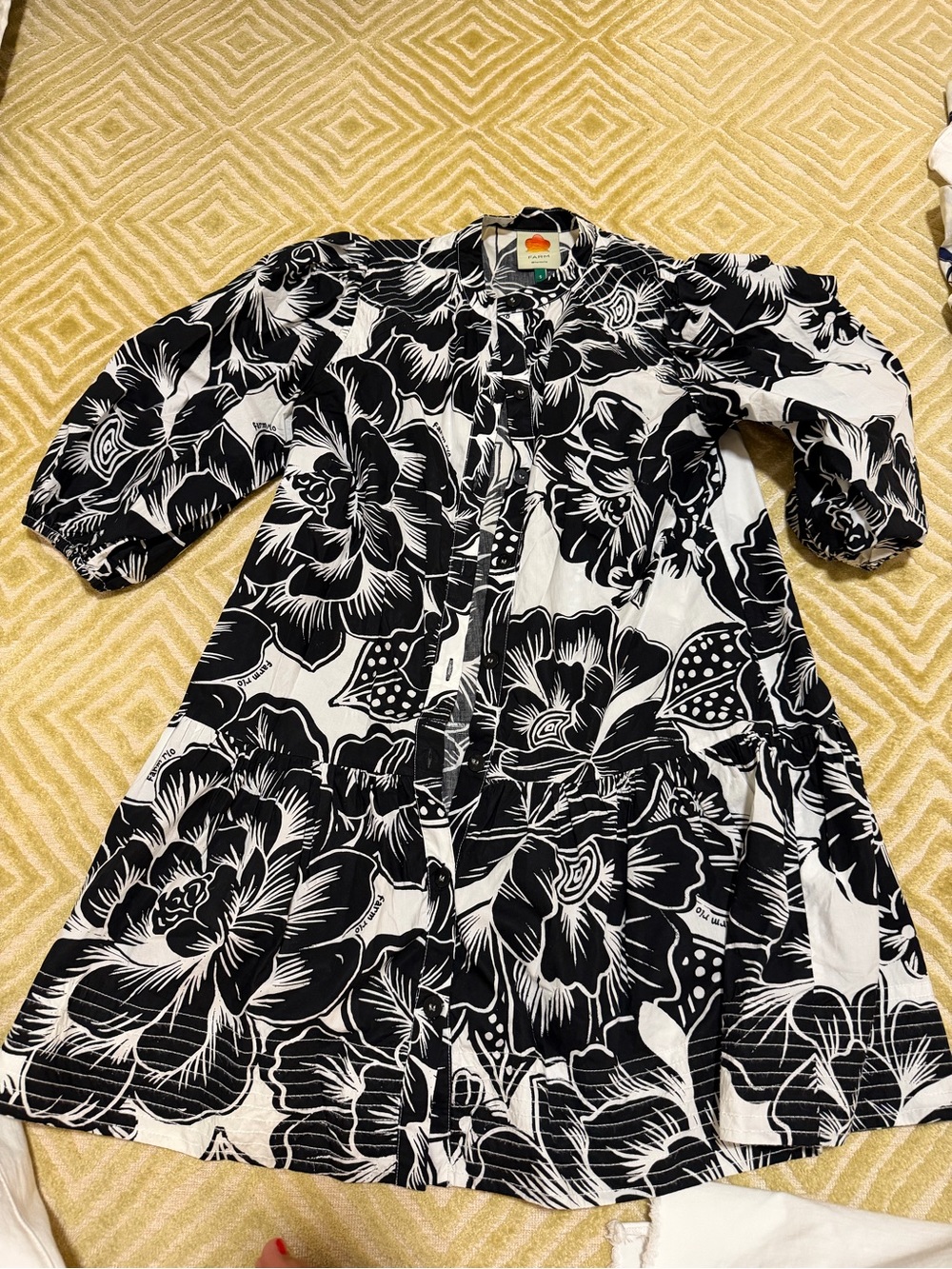 FARM Rio Black and White Floral Mini Dress